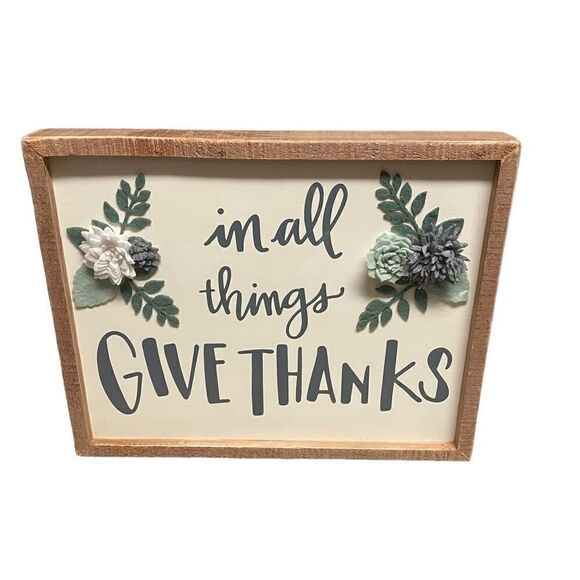 Give Thanks Motivational Sign Thanksgiving Christmas Holiday Decor Wall Art NWT - Picture 3 of 6